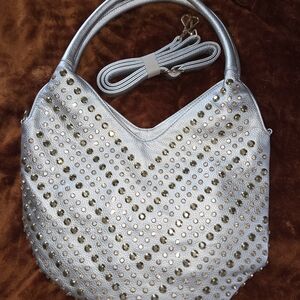 Elegant Silver Studded Shoulder Bag